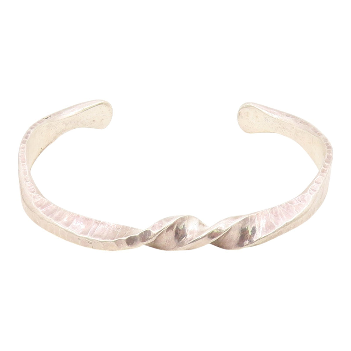 LINDA ALLARD 925 Silver  Vintage Shiny Textured Twist Cuff Bracelet  BT9315