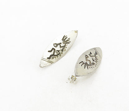 NAVAJO 925 Silver  Vintage Kokopelli Dancer Etched Oval Drop Earrings  EG4504