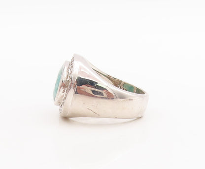 925 Sterling Silver Vintage Ring Oval Cut Green Gemstone CZ Frame  Sz 7  RG29702