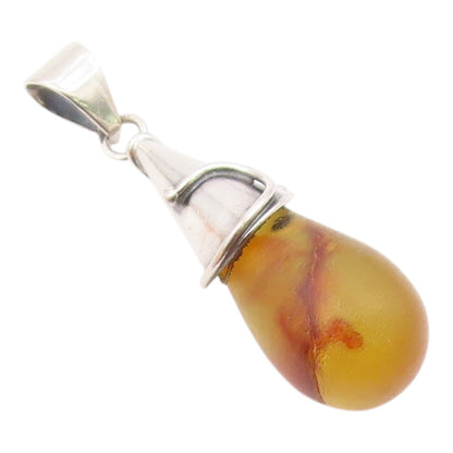 925 Sterling Silver  Vintage Cone Wrapped Baltic Amber Drop Pendant  PT21517