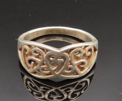 925 Sterling Silver  Vintage Open Love Heart Scroll Band Ring Sz 7.5  RG24549