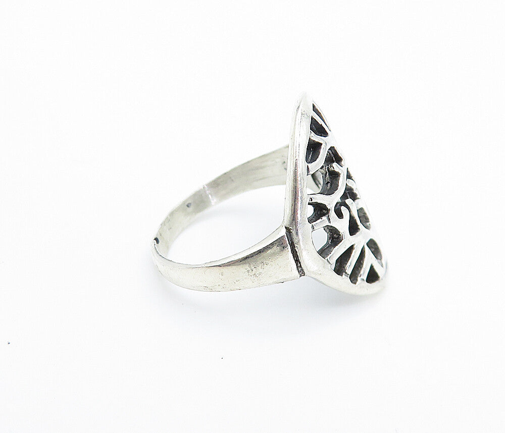 925 Sterling Silver  Vintage Shiny Tree Of Life Motif Band Ring Sz 7.5  RG7952