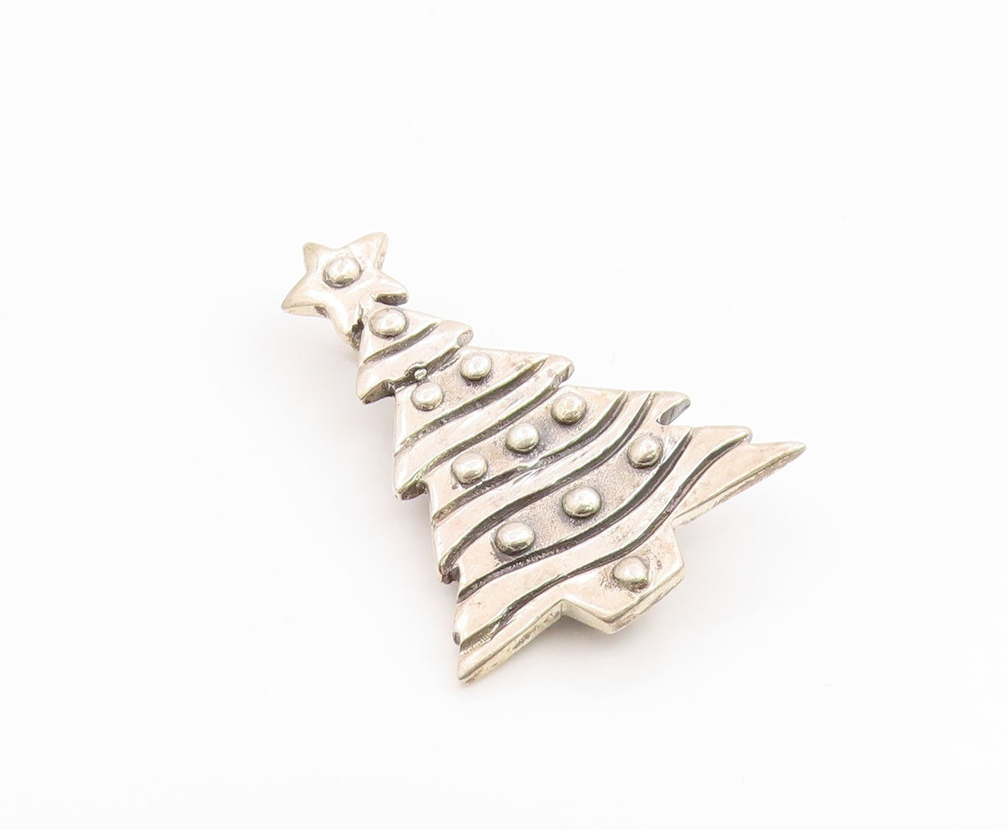 925 Sterling Silver Vintage Brooch Pin Classic Festive Christmas Tree  BP12463