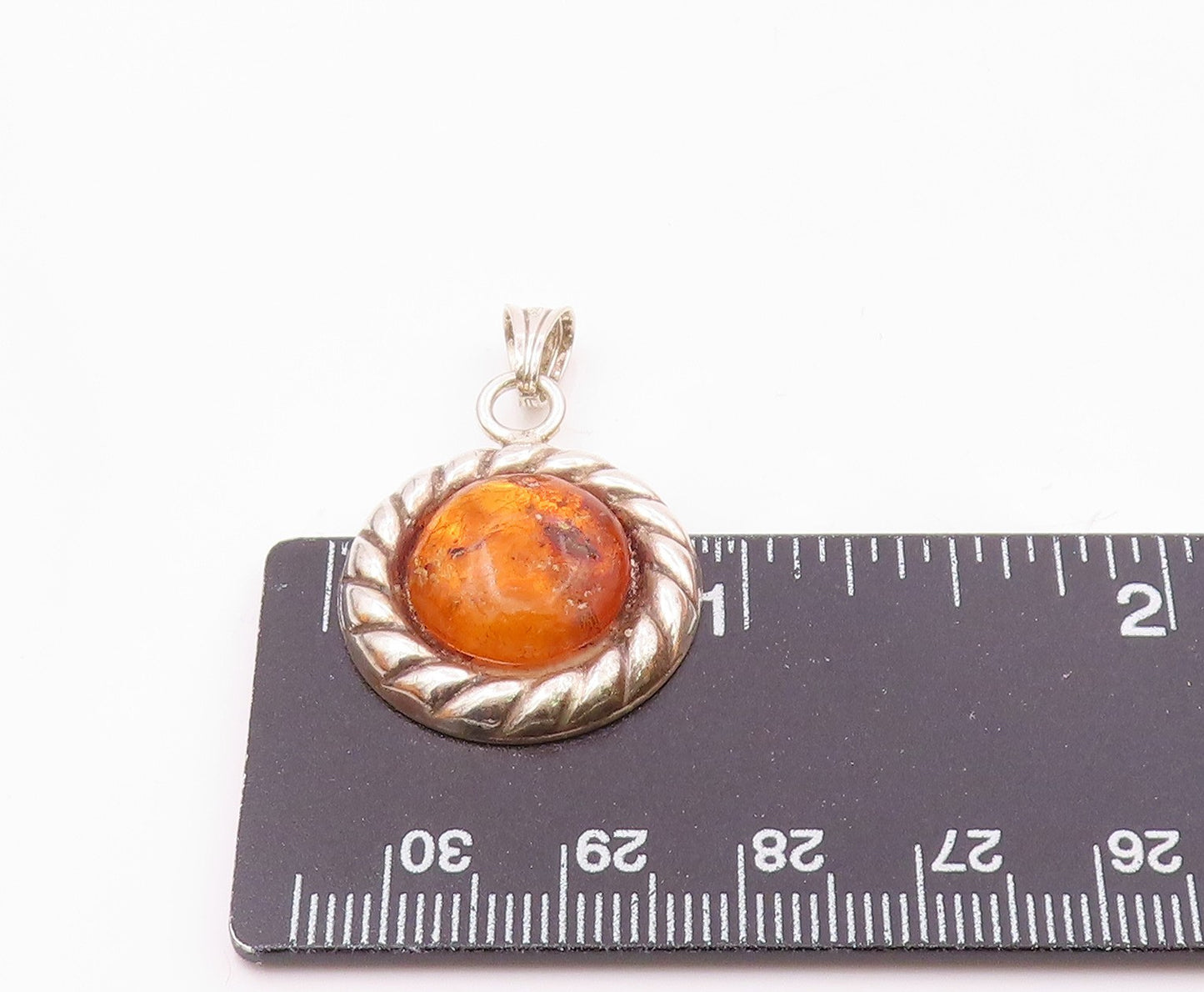 925 Sterling Silver  Vintage Cabochon Cut Amber Shiny Twist Pendant  PT10116