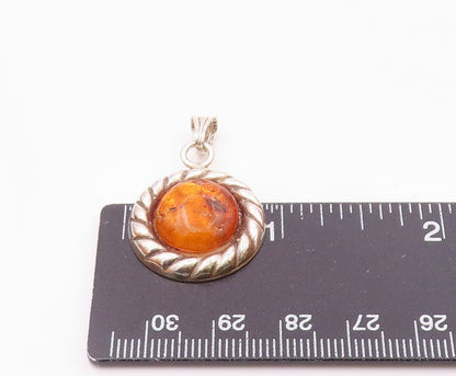 925 Sterling Silver  Vintage Cabochon Cut Amber Shiny Twist Pendant  PT10116