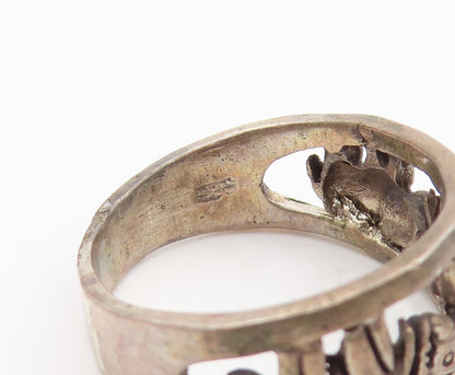 925 Sterling Silver Vintage Ring Elephant Family Cutout Wide Band  Sz 7  RG34345
