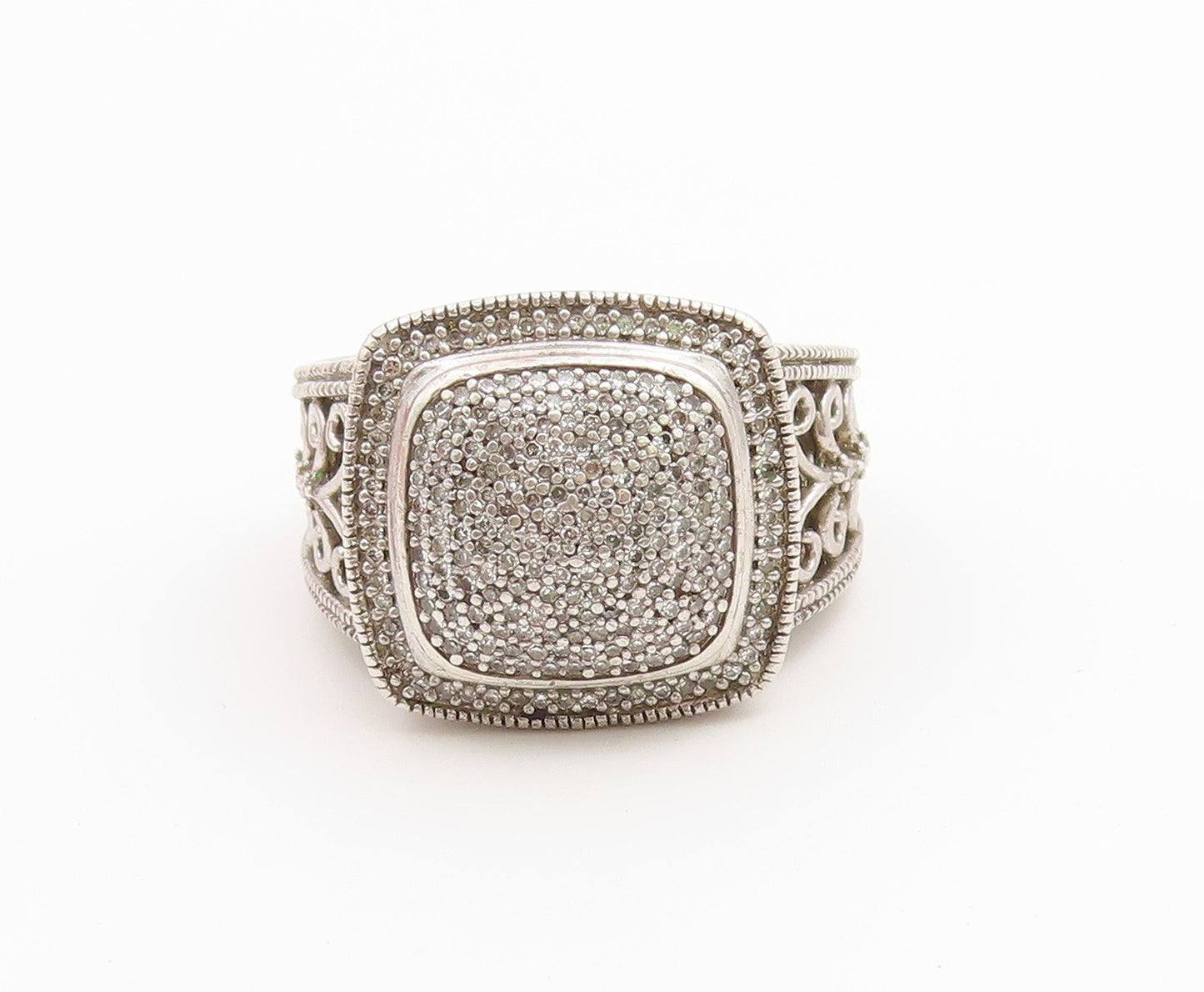 925 Sterling Silver Vintage Ring Real Diamonds Statement Band  Sz 7  RG36726