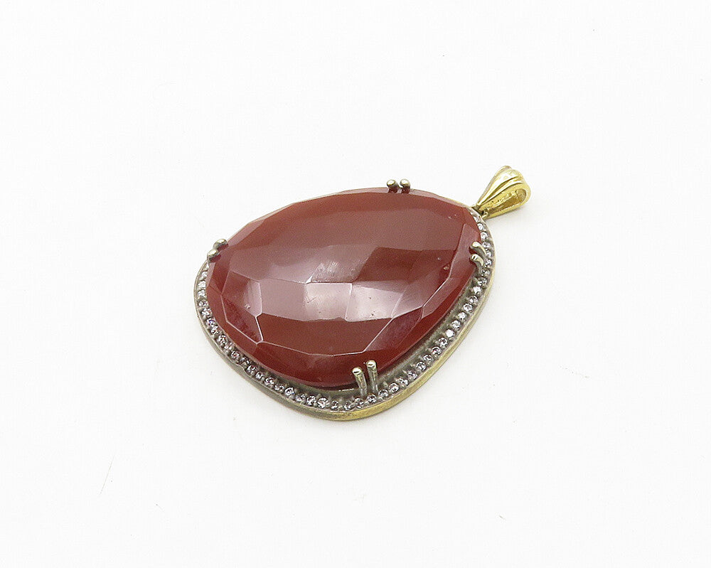 925 Sterling Silver  Vintage Carnelian & Topaz Gold Plated Pendant  PT15412