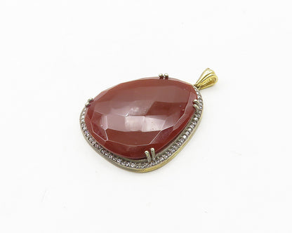 925 Sterling Silver  Vintage Carnelian & Topaz Gold Plated Pendant  PT15412
