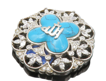 925 Sterling Silver  Vintage Shiny Cubic Zirconia & Turquoise Pendant  PT11053