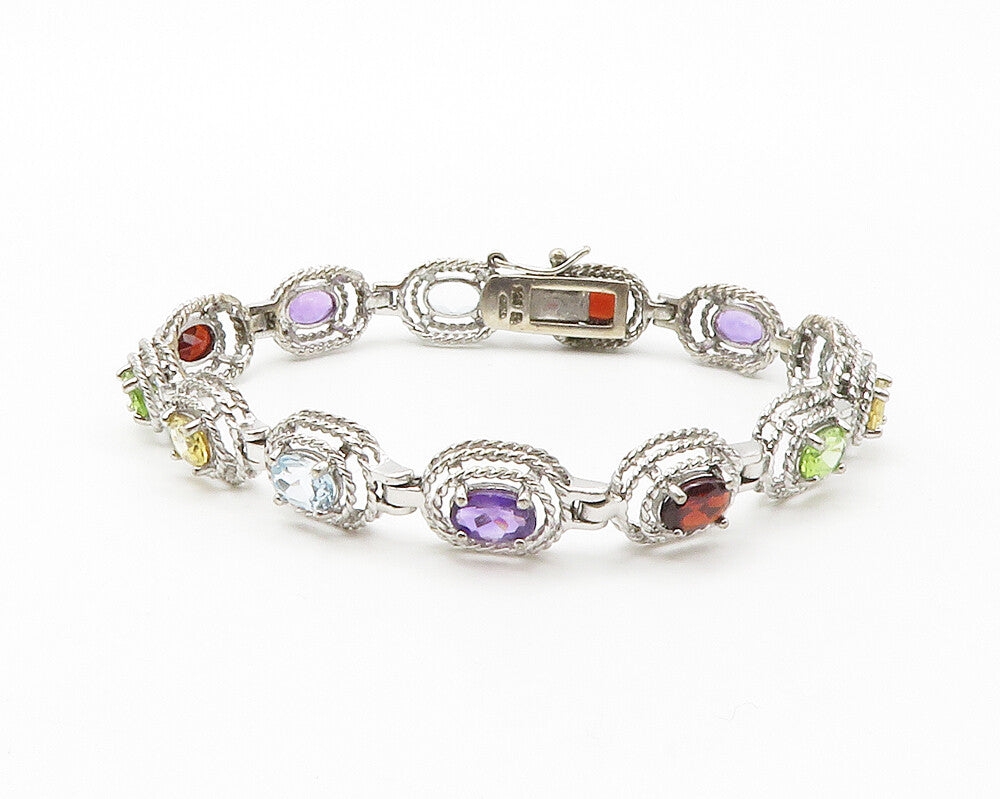 ROSS SIMON 925 Silver Amethyst Peridot & Multi Stone Chain Bracelet BT5594