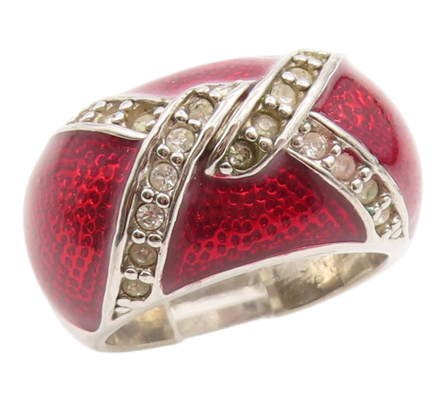 925 Sterling Silver Vintage Ring Classic Enameled CZ Dome Band  Sz 6  RG36268