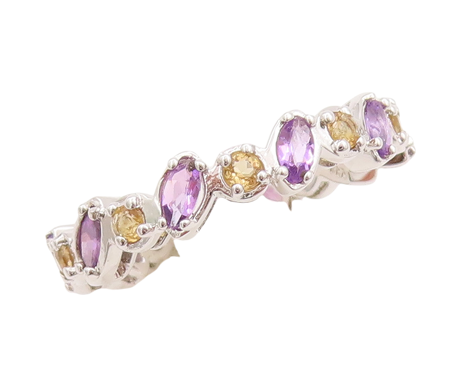 925 Sterling Silver Vintage Ring Marquise Amethyst Round Peridot  Sz 7 RG29362