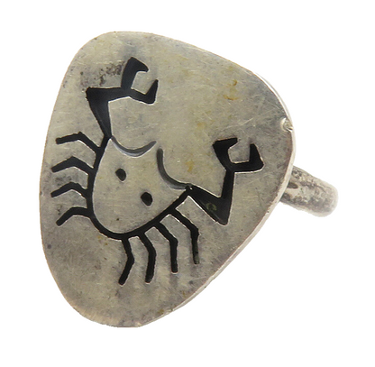 MEXICO 925 Silver  Vintage Etched Crab Motif Cocktail Ring Sz 6  RG11734