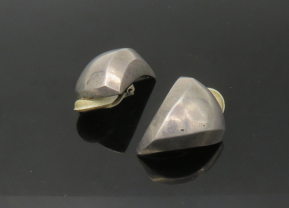 925 Sterling Silver   Vintage Heavy Modernist Non Pierce Earrings  EG10977