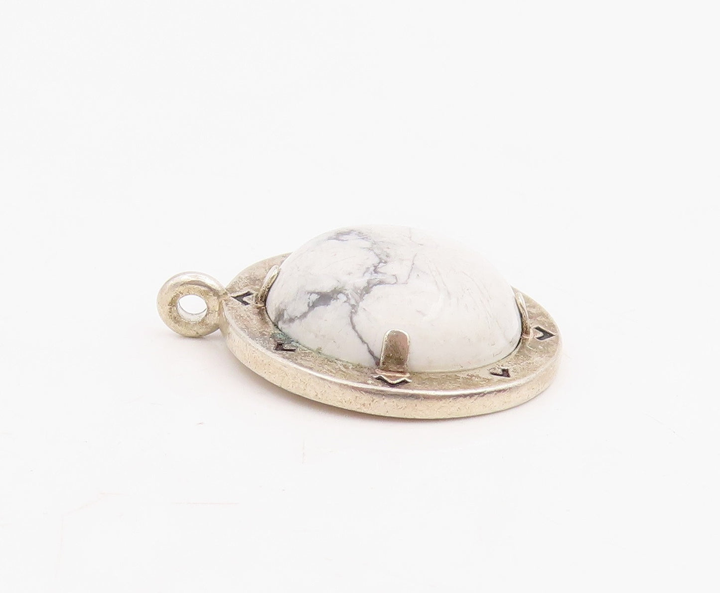 925 Sterling Silver Vintage Pendant ALEX & ANI Cabochon Howlite Charm  PT25850