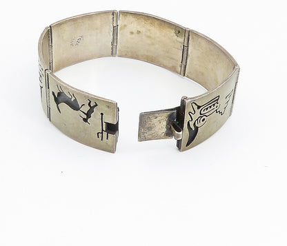 MEXICO 925 Silver  Vintage Oxidized Storyteller Panel Chain Bracelet  BT3475