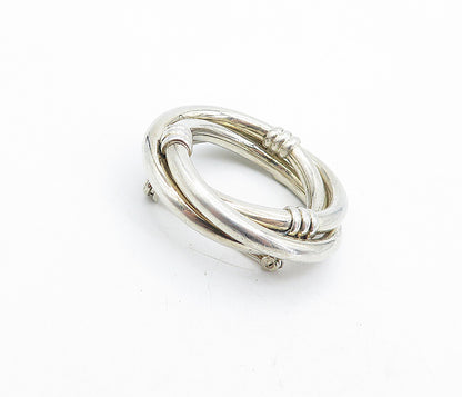 925 Sterling Silver  Vintage Fluted Detail Open Circles Brooch Pin  BP1491