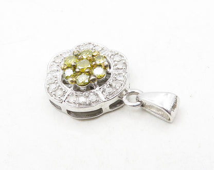 925 Sterling Silver  Genuine White & Yellow Diamonds Floral Pendant  PT8013