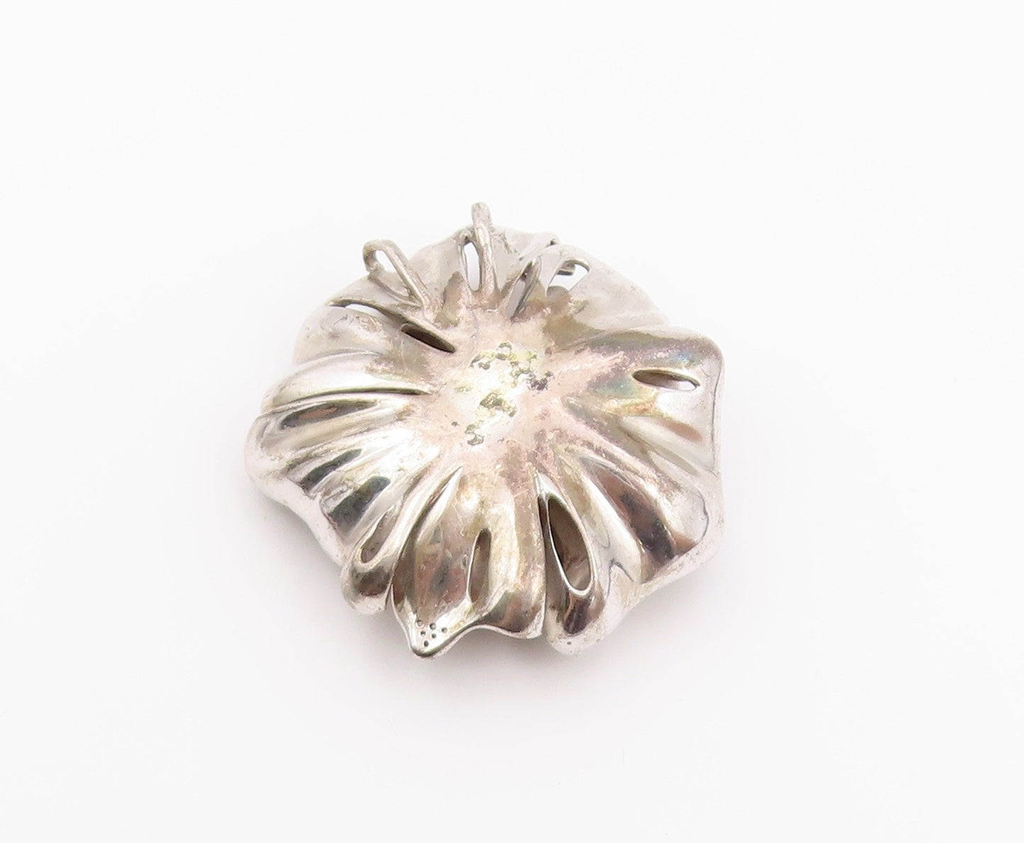 925 Sterling Silver Vintage Pendant Classic CZ Gilded Petals Blossom  PT26411