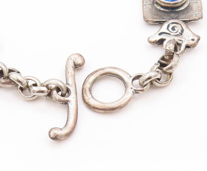 925 Sterling Silver Vintage Bracelet Etched Bird Letter & Blue CZ  BT11261