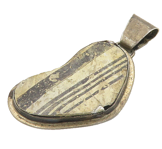 NAVAJO 925 Sterling Silver  Vintage Striped Jasper Dark Tone Pendant  PT15180