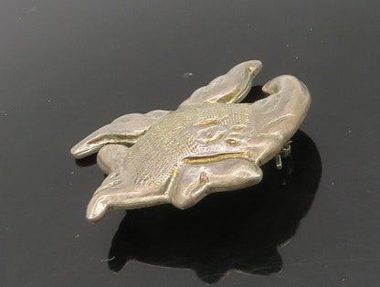MEXICO 925 Silver  Vintage Shiny Etched Hollow Fish Motif Brooch Pin  BP9313