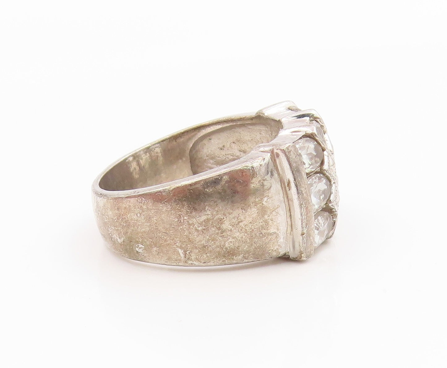 925 Sterling Silver Vintage Ring Classic White Topaz Statement Band Sz 7 RG36060