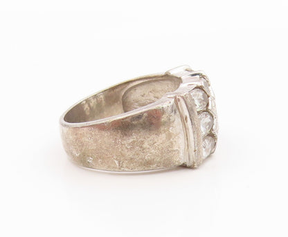 925 Sterling Silver Vintage Ring Classic White Topaz Statement Band Sz 7 RG36060