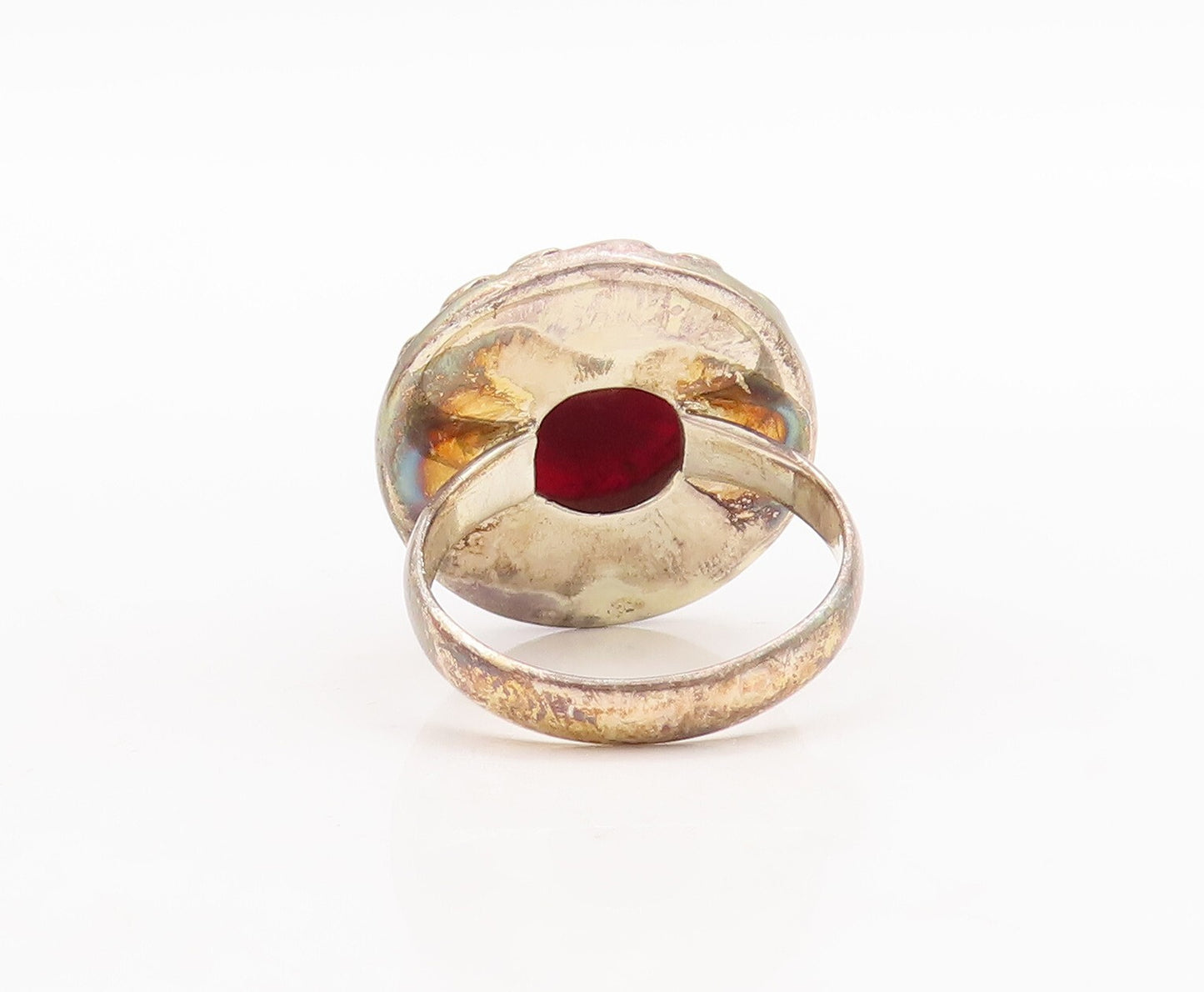 925 Sterling Silver Vintage Ring Pink Gemstone Swirly Carved  Sz 7  RG29704