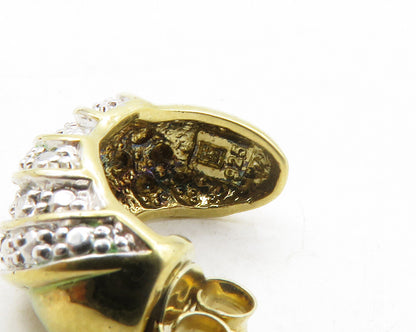 925 Sterling Silver  Genuine Diamonds Two Tone Curved Drop Earrings  EG6709