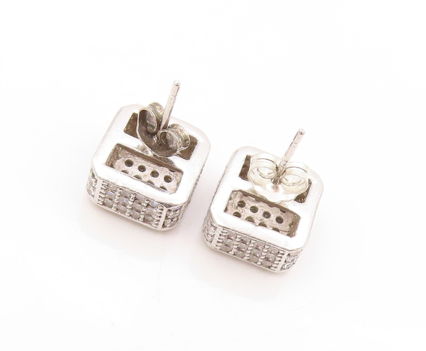 925 Sterling Silver Vintage Earrings Minimalist CZ Inlay Open Cube  EG13345