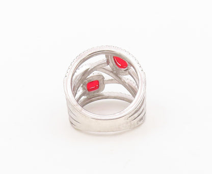925 Sterling Silver Vintage Ring Designer Cut Red & White CZ Bands Sz 7  RG30498