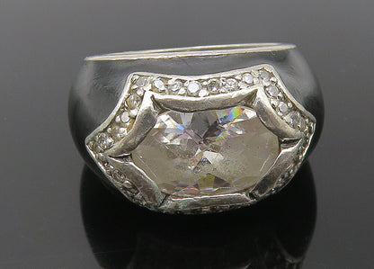 925 Sterling Silver  Vintage Cubic Zirconia & Enamel Band Ring Sz 6  RG11178
