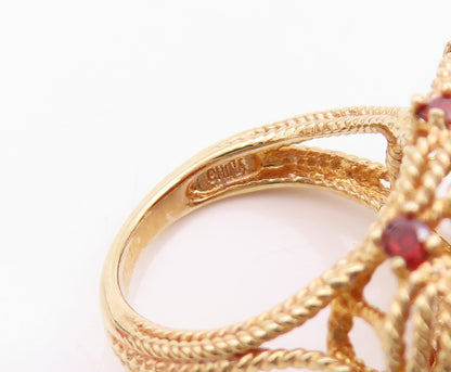 925 Sterling Silver Vintage Ring Gold Plated Carnelian & Garnet  Sz 5  RG32607