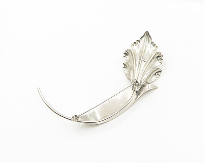 925 Sterling Silver  Vintage Shiny Sculpted Flower Motif Brooch Pin  BP7456
