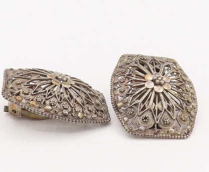 925 Sterling Silver  Vintage Openwork Floral Clip Back Earrings  EG12315
