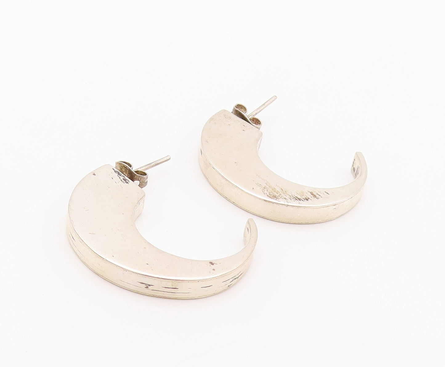 925 Sterling Silver Vintage Earrings Animal Tooth Design Open Hoops  EG13511