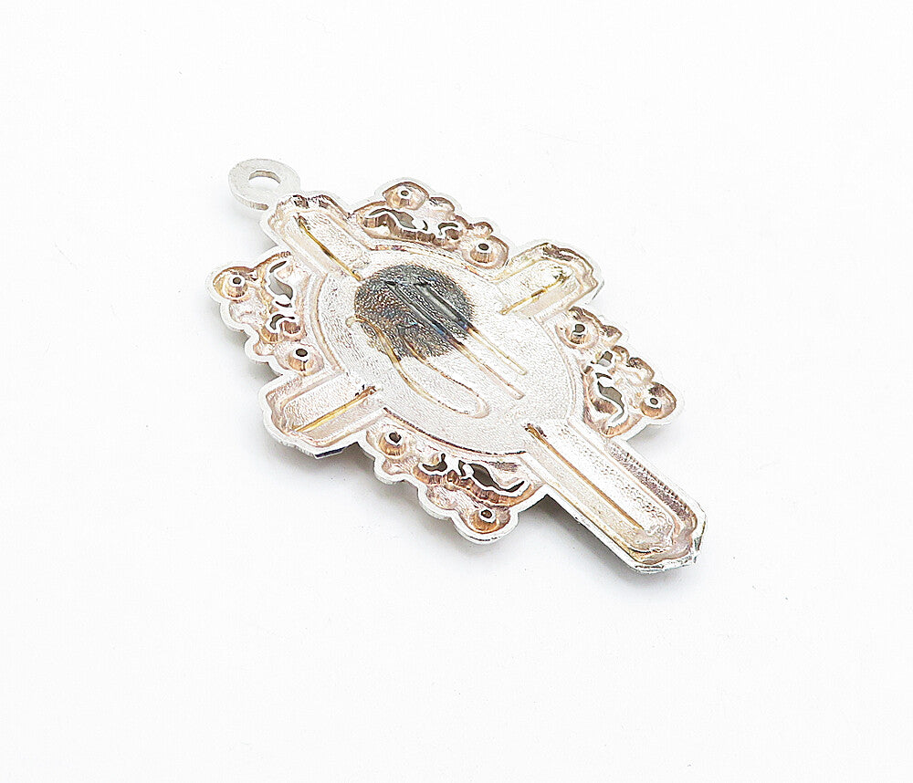 925 Sterling Silver  Vintage Shiny Etched Detail Cross Drop Pendant  PT3328