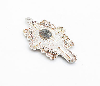 925 Sterling Silver  Vintage Shiny Etched Detail Cross Drop Pendant  PT3328