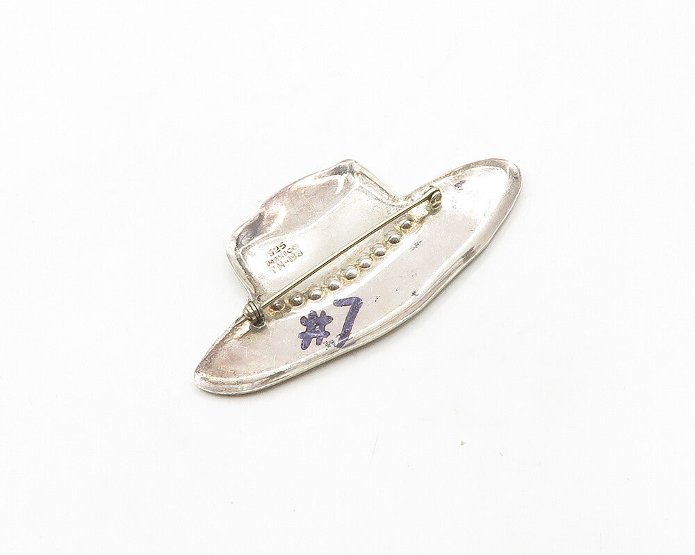 MEXICO 925 Sterling Silver  Vintage Shiny Sombrero Motif Brooch Pin  BP7631