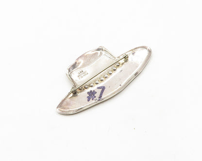 MEXICO 925 Sterling Silver  Vintage Shiny Sombrero Motif Brooch Pin  BP7631