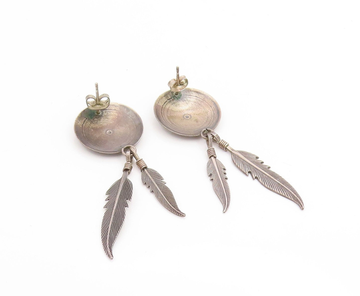 925 Sterling Silver Vintage Earrings Geometric Floral Feather Dangles  EG13783