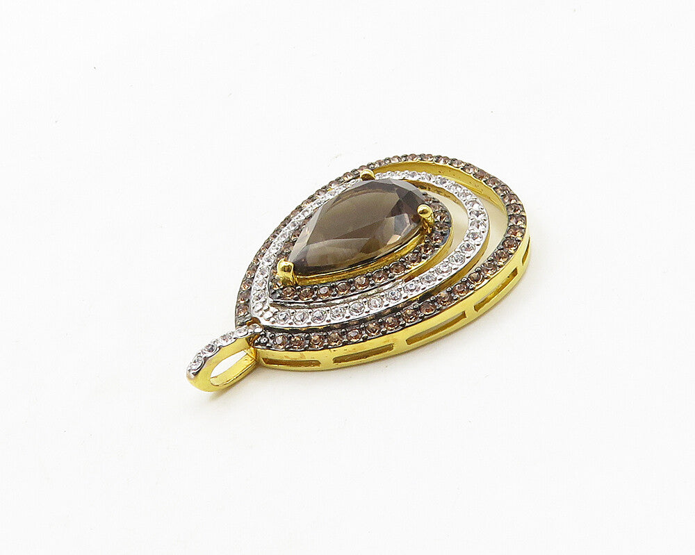 925 Sterling Silver  Topaz Cubic Zirconia & Citrine Tear Drop Pendant  PT15004