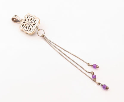 925 Sterling Silver  Vintage Black Spinel & Amethyst Swirl Pendant  PT18492