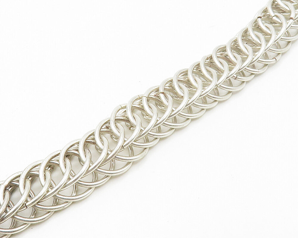 MEXICO 925 Sterling Silver  Vintage Shiny Circle Cluster Chain Necklace NE2759