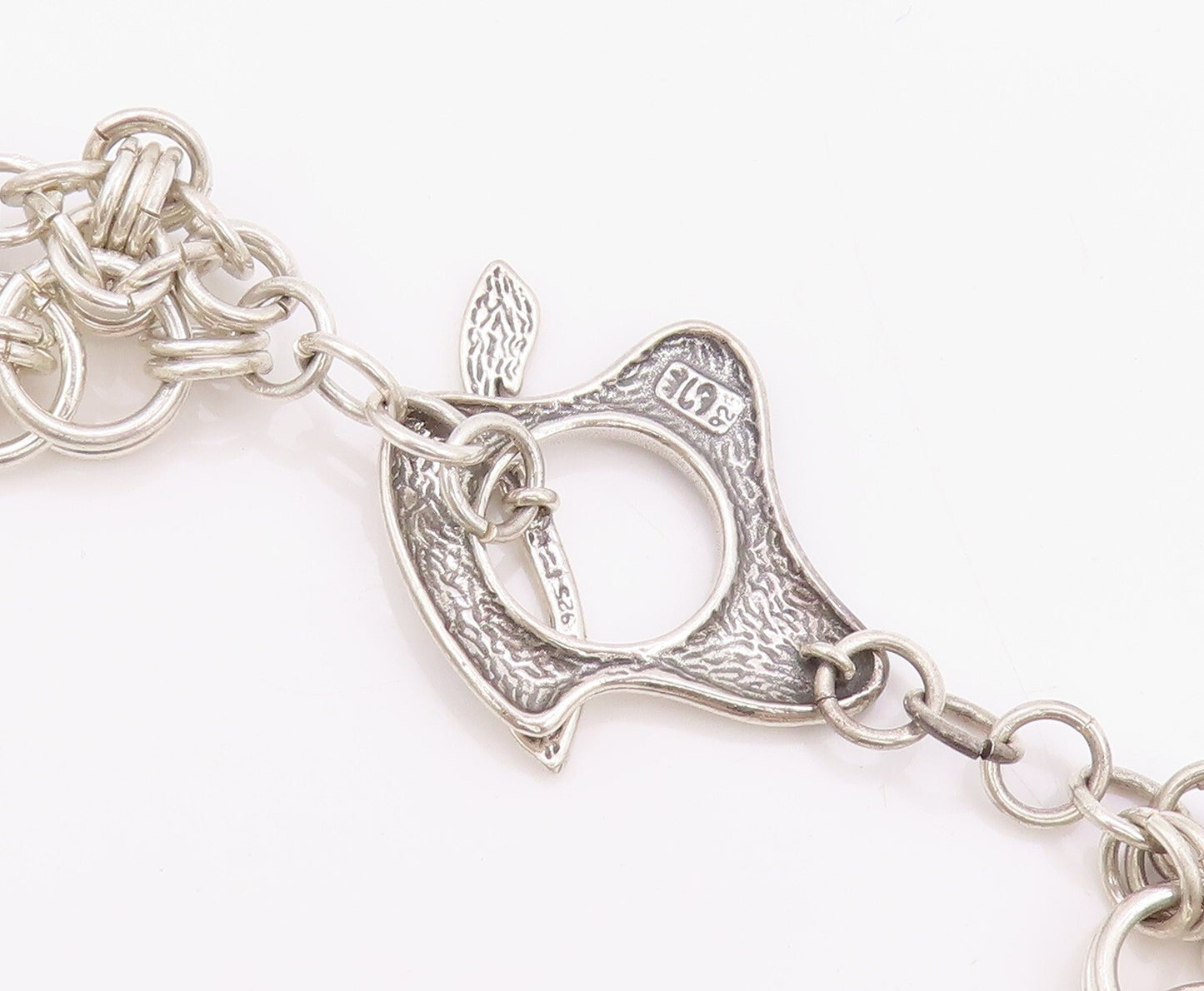 925 Sterling Silver Vintage Necklace Designer Heavy Cutout Dangling Stone NE4480