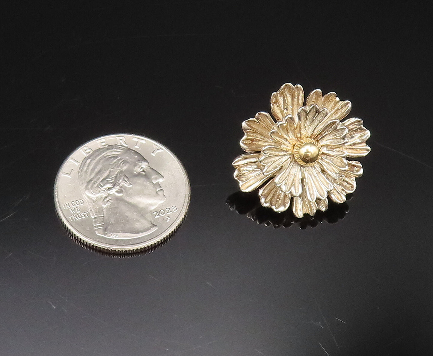 ESPO SIG 14K GOLD & 925 Silver Vintage Chrysanthemum Clip Earrings EG12188