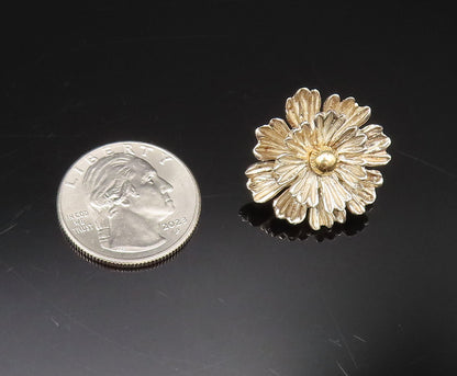 ESPO SIG 14K GOLD & 925 Silver Vintage Chrysanthemum Clip Earrings EG12188