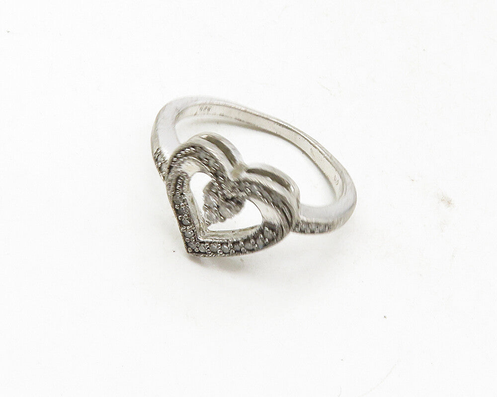 925 Sterling Silver  Vintage Topaz Open Love Heart Band Ring Sz 6  RG9739